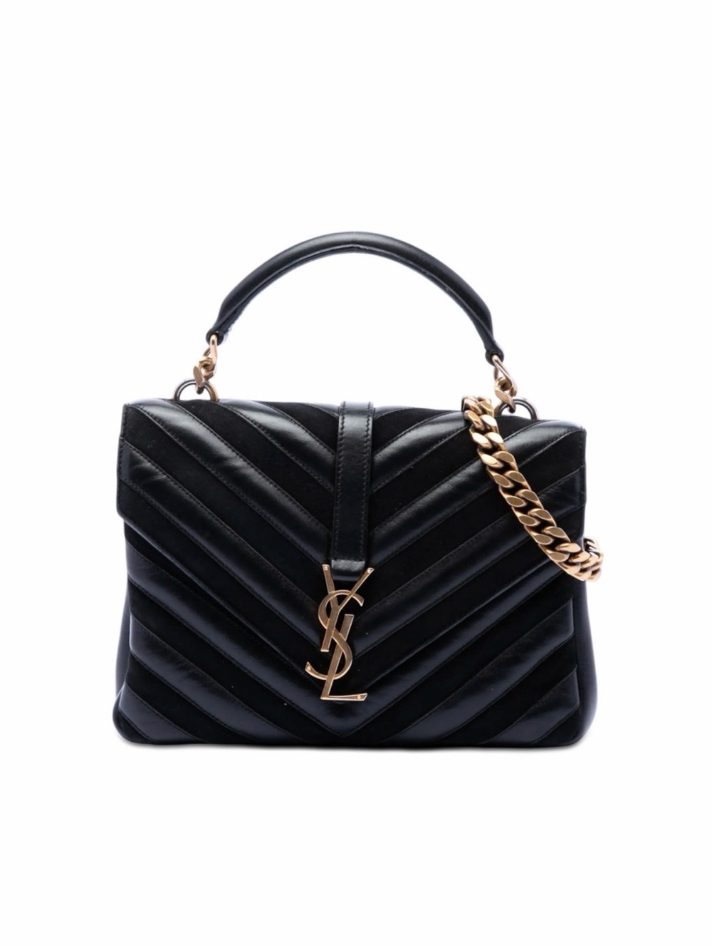 Saint Laurent Black Quilted Leather Satchel with Gold Chain Strap